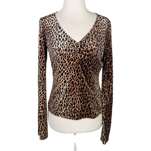 Vintage 90s Necessary Objects brown cheetah leopard velvet top L - Picture 1 of 6